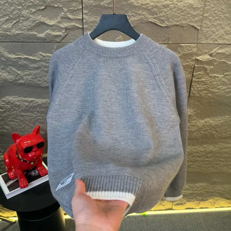 秋冬高档新款圆领毛衣男士秋冬季时尚长袖针织打底衫潮流男装上衣