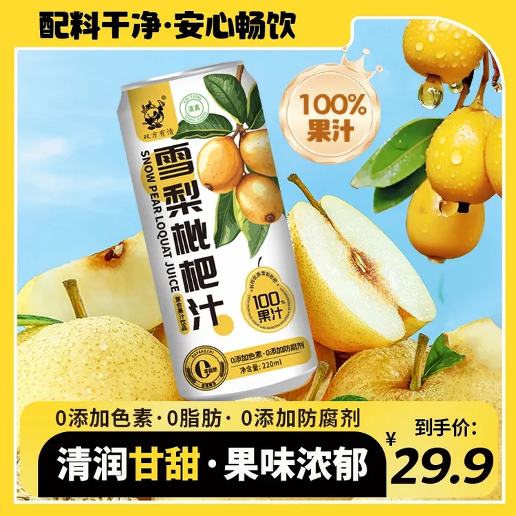 双方有情100%复合果汁雪梨枇杷汁浓缩果汁220ml*10罐冬日火锅饮品