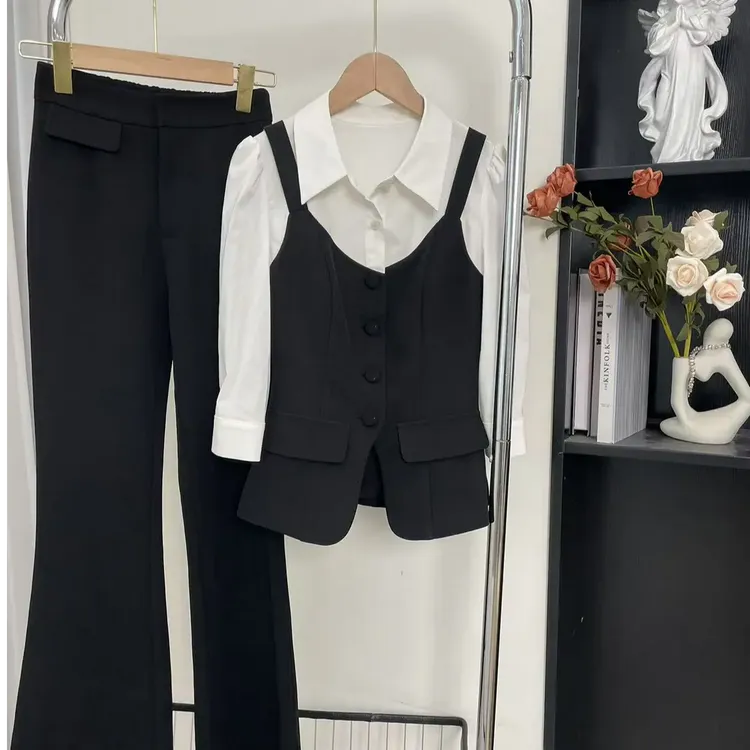 2025春季新气质时尚高级收腰显瘦假两件上衣+百搭外穿裤子女装潮