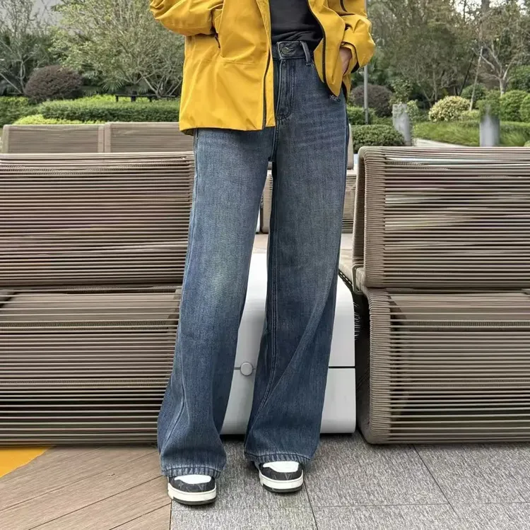 99102-休闲风长裤中腰森系牛仔裤春秋直筒裤百搭秋季