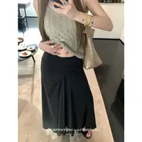 LUU桃喜儿/不规则纽结半身裙女夏低腰显瘦黑色长裙设计感小众裙子