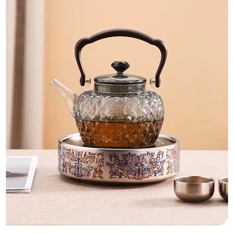 岳恒茶具新款煮茶电陶炉+钻石壶大功率茶壶套装家用小型玻璃壶