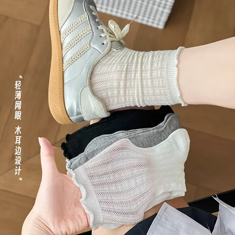袜子女夏季薄款透气长袜韩系ins纯色百搭中筒袜堆堆女款棉袜