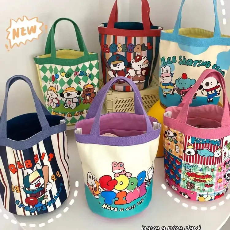 日系miki新款帆布包卡通刺绣字母动物手提包便当包妈咪包
