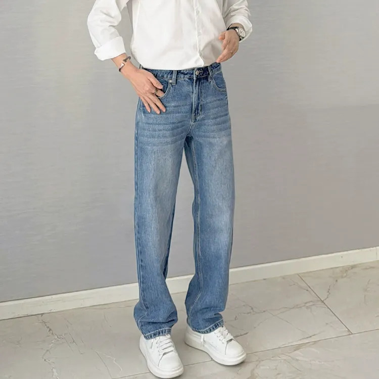 朱渣渣2025牛仔款男直筒显瘦春秋浅蓝色水洗宽松百搭潮流休闲长裤
