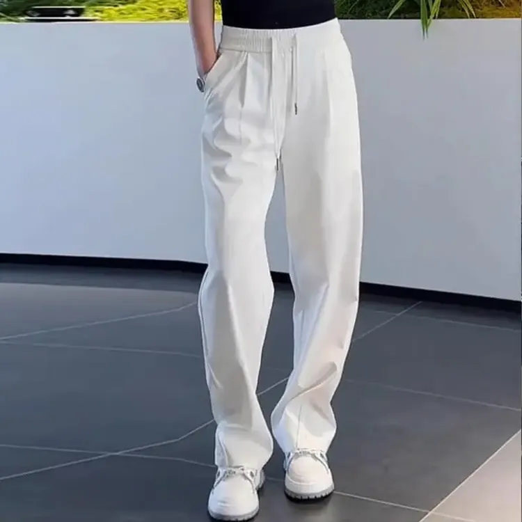 春秋常规高级中性款垂感阔腿休闲裤网红洋气炸街纯色高级男裤直筒