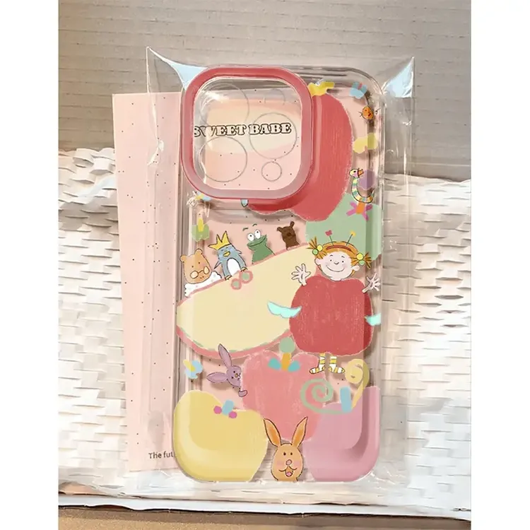 卡通苹果女孩全包适用手机壳iphone13苹果16pro透明15防摔14软12