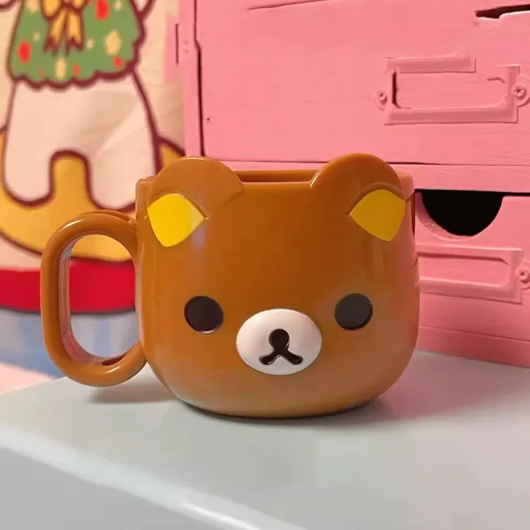 可爱轻松熊洗漱杯卡通少女心水杯漱口杯创意刷牙杯学生刷牙手柄杯