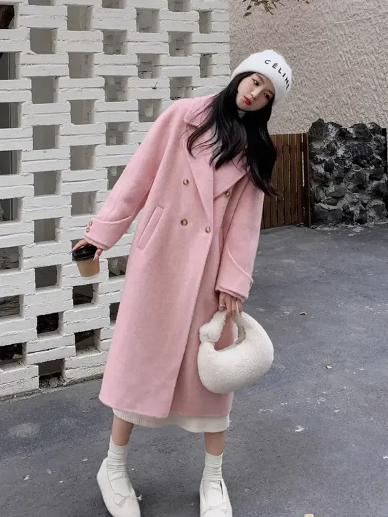 中长款双面呢大衣女冬装新款气质减龄羊毛呢过膝外套81003