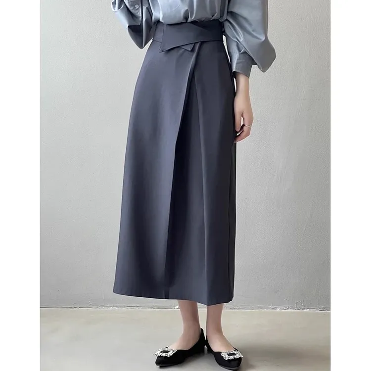 小众垂感半身裙高腰气质设计西装裙褶皱简约不规则收腰半身裙