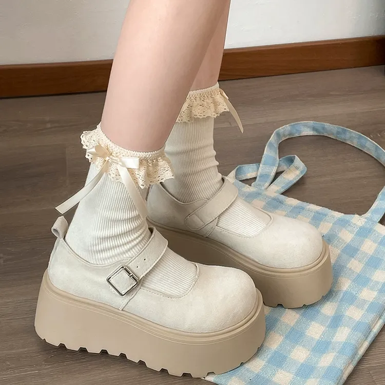 南在南方白色圆头厚底玛丽珍鞋女2025新款春秋法式百搭浅口单鞋子