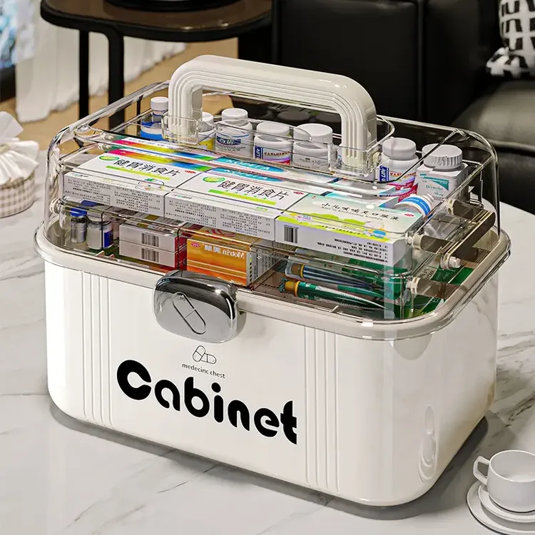 多层大容量透明三折叠医用箱收纳药箱家用医药箱急救药品便携式
