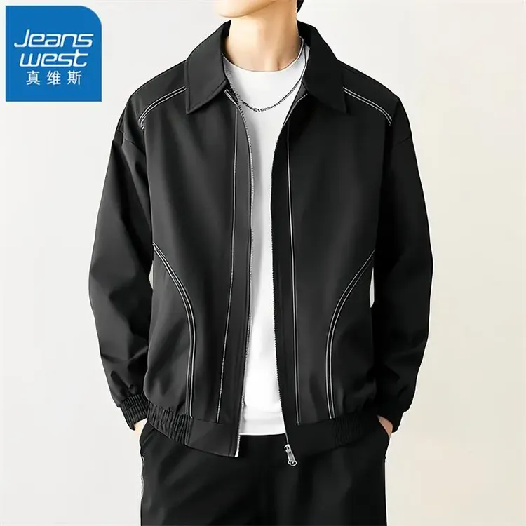 真维斯Jeanswest男士外套春秋季新款潮牌宽松翻领夹克百搭上衣服 