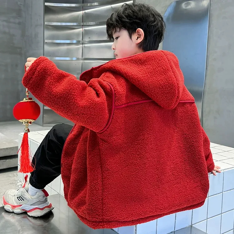 巴拉巴拉儿童装男童冬季红色加绒外套2025新款冬季本命新年大童蛇
