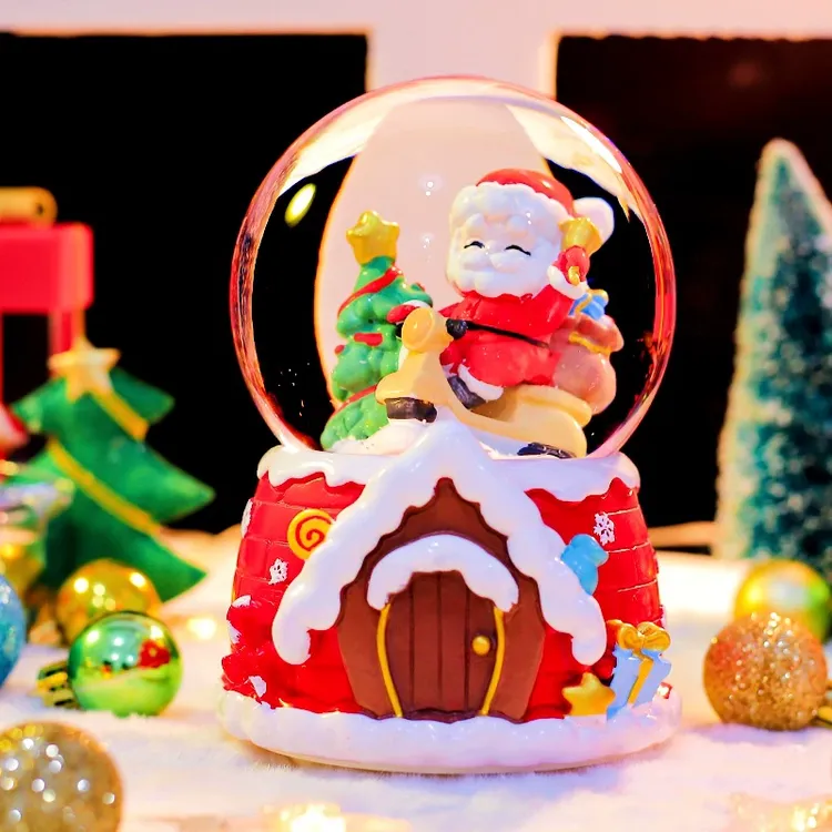 跨年圣诞平安夜礼物圣诞老人旋转音乐盒创意水晶球摆件批发
