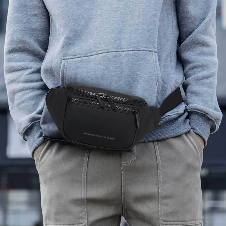 单根车缝线多层款拉链中腰包胸包肩包男士包包包腰