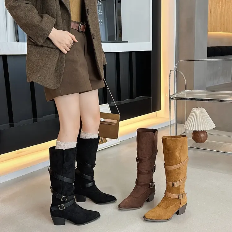 1332秋冬长筒女鞋小个子裤管靴子时装靴骑士中筒瘦瘦靴