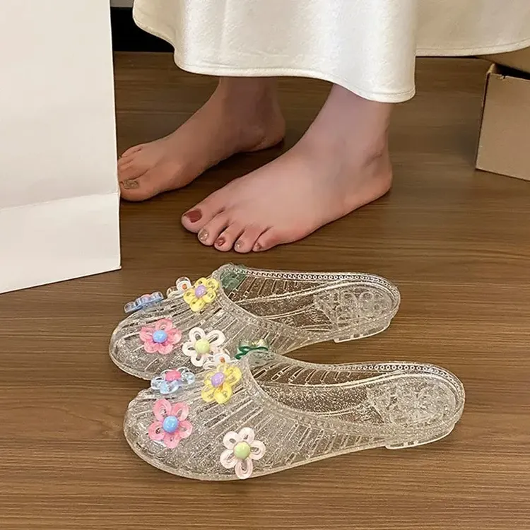 【香蕉】2026水晶拖鞋女凉鞋平底透明半拖鞋果冻闺蜜水晶童鞋居家鞋商品图