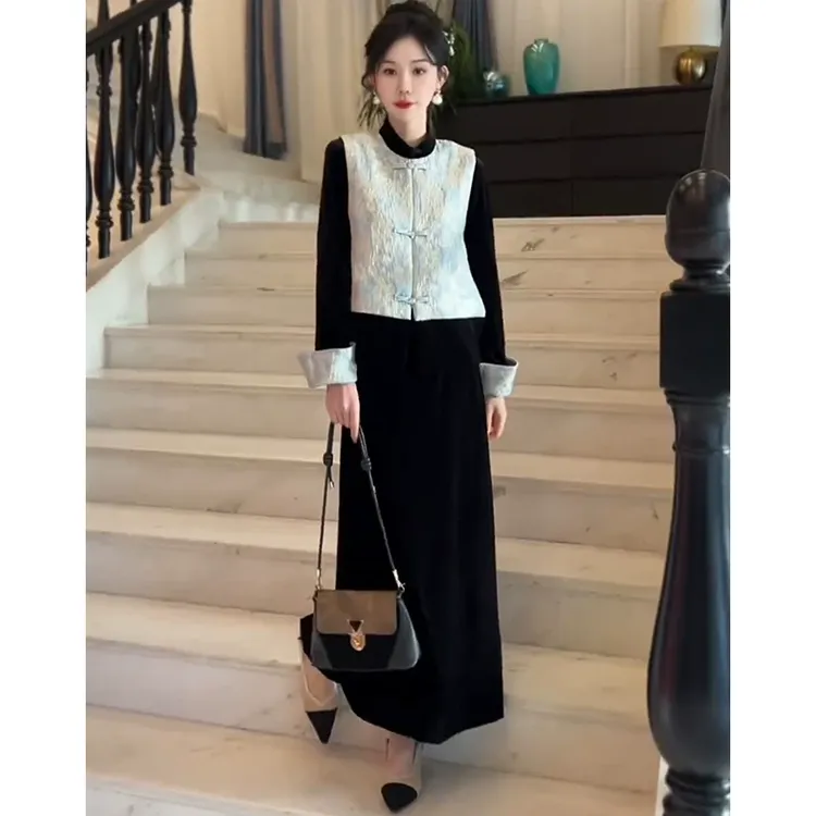 新中式女装中国风马甲周岁宴妈妈礼服裙套装旗袍开春穿搭2025新款