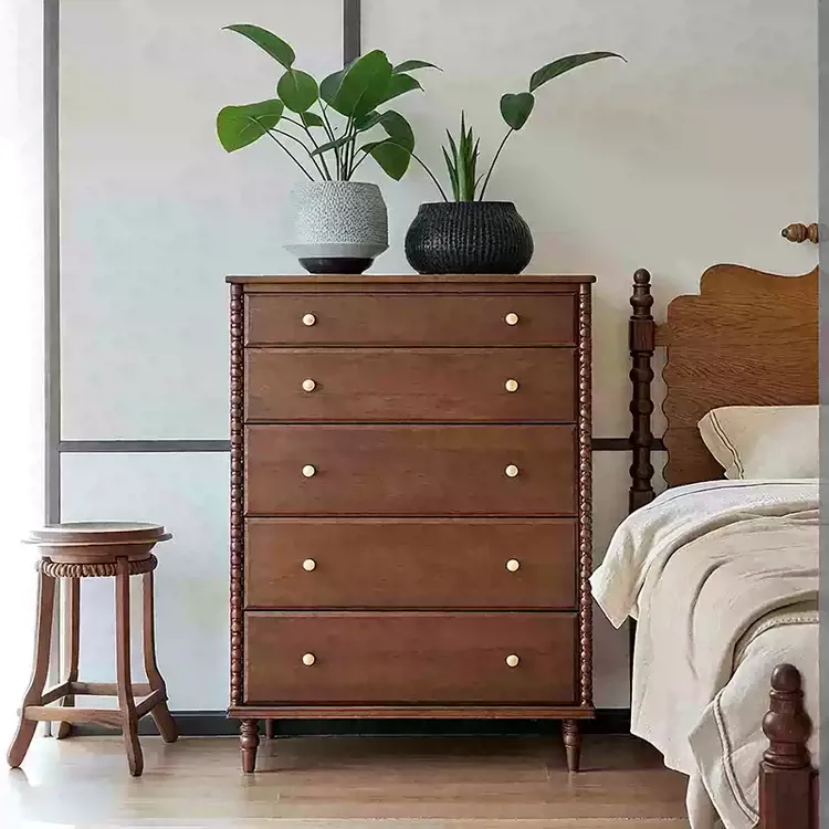 BEAUTIFU 法式中古风实木五斗柜床头储物柜小户型卧室床边收纳柜