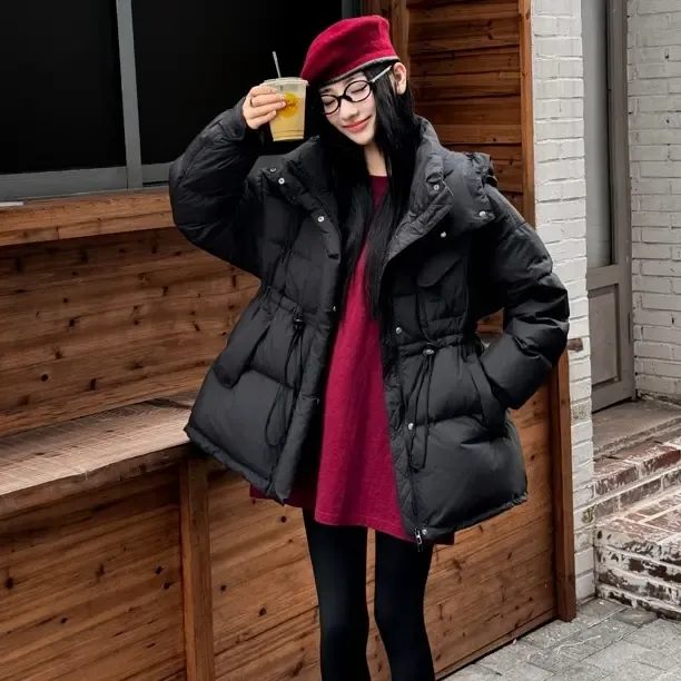 2025韩恋希大码羽绒服女国标90绒白鸭绒韩版宽松显瘦收腰休闲外套