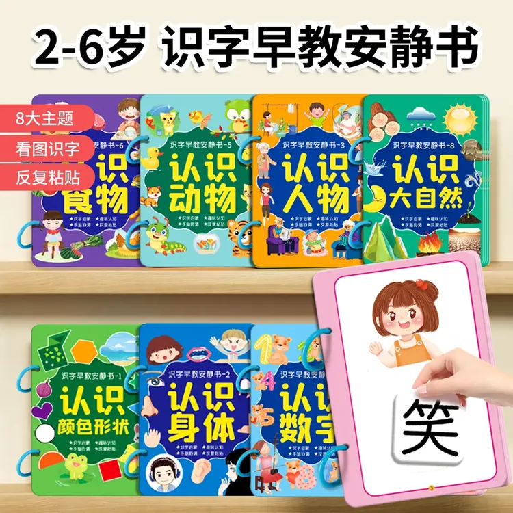 儿童识字安静书启蒙认字识字3-6岁儿童益智早教撕撕书粘贴魔术贴