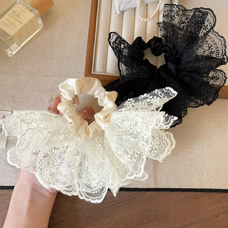 欧根纱双层裙摆蕾丝发圈高级感气质发饰低马尾头绳甜美大肠圈商品图