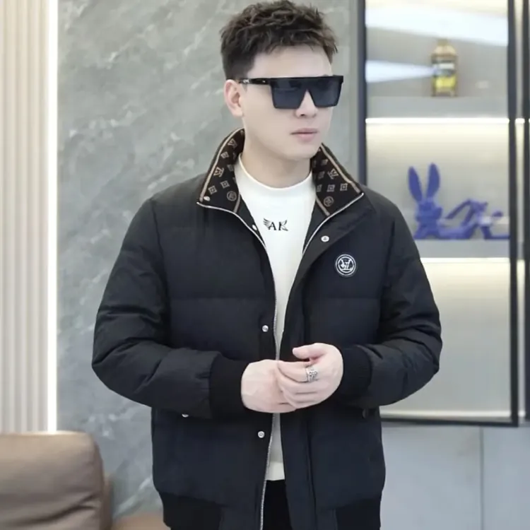 立领刺绣白鸭绒潮流百搭冬季保暖加厚修身男士外套时尚男款