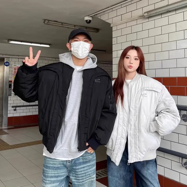 男bomber加厚飞行员夹克美式潮牌解构弧形剪裁设计短款棒球服棉衣