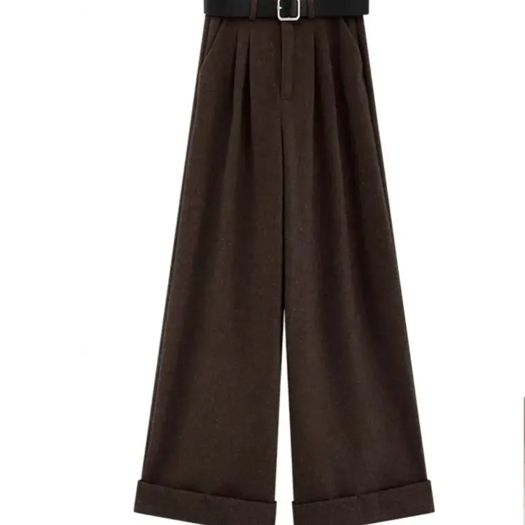 毛呢阔腿裤女加厚保暖松紧腰垂感韩版时尚百搭显瘦休闲直筒裤