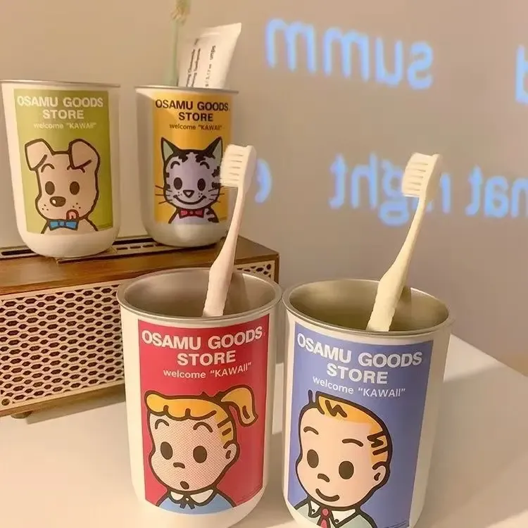 荞芬可爱情侣漱口杯轻奢高端不锈钢家用牙刷杯学生旅行便携带洗漱