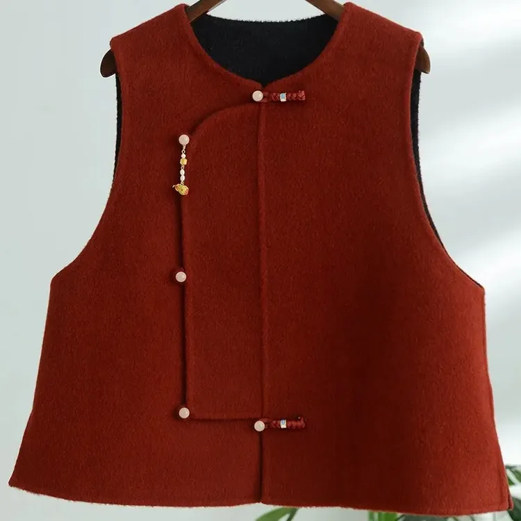 秋冬新中式国风无袖双面呢显瘦百搭马甲女