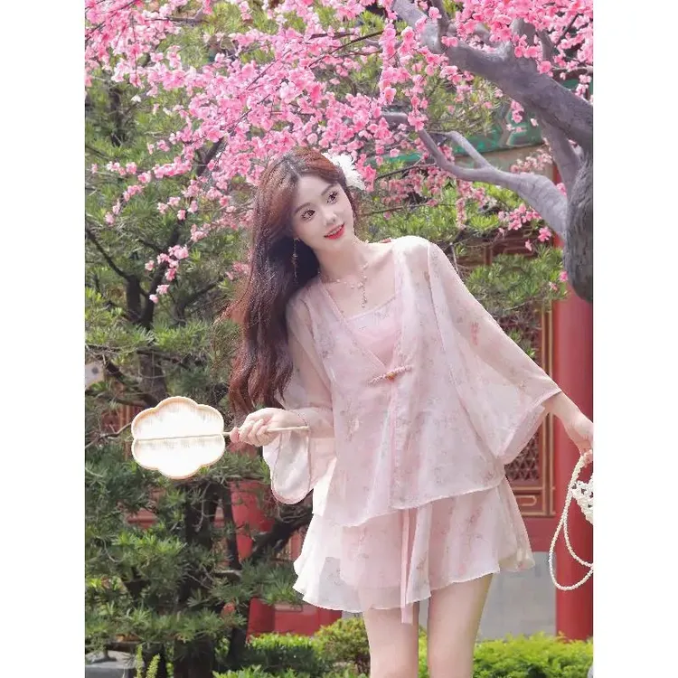 瑶西【海棠未眠】粉色日常出游裙子新款爆款汉服新中式短裙套装