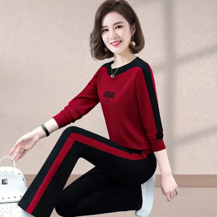 中年妈妈运动套装女春秋2025新款洋气减龄显瘦圆领卫衣休闲两件套