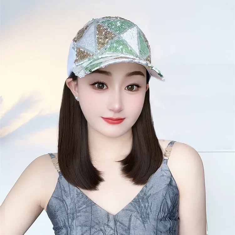 【春夏款】帽子假发一体时尚减龄鸭舌帽百搭潮流亮片短内扣显脸小女