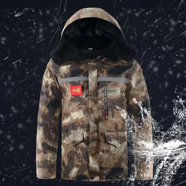 冬季迷彩加厚款防风防水加绒中长款棉大衣劳保防寒服冬季棉服