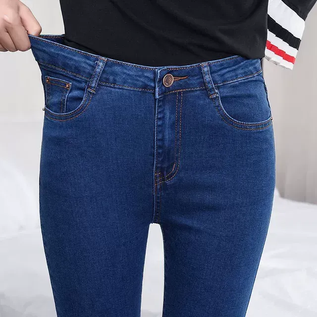 大码女装牛仔裤女胖mm高腰显瘦小脚裤春秋新款韩版弹力束脚铅笔裤