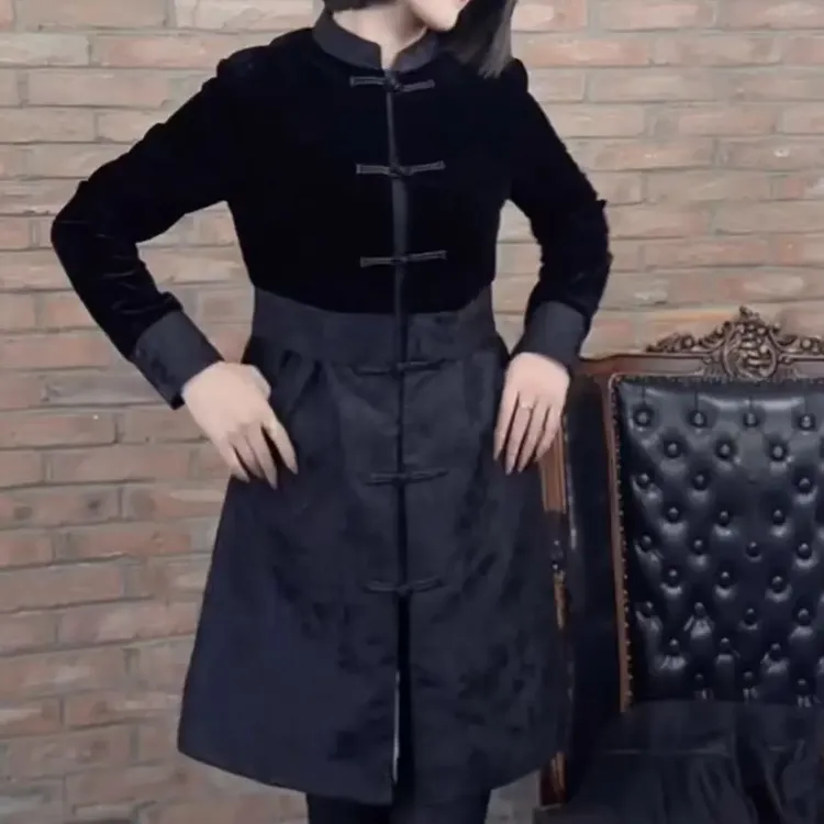 连衣裙旗袍网红黑色复古唐装女装气质显瘦时尚百搭新中式长款ins