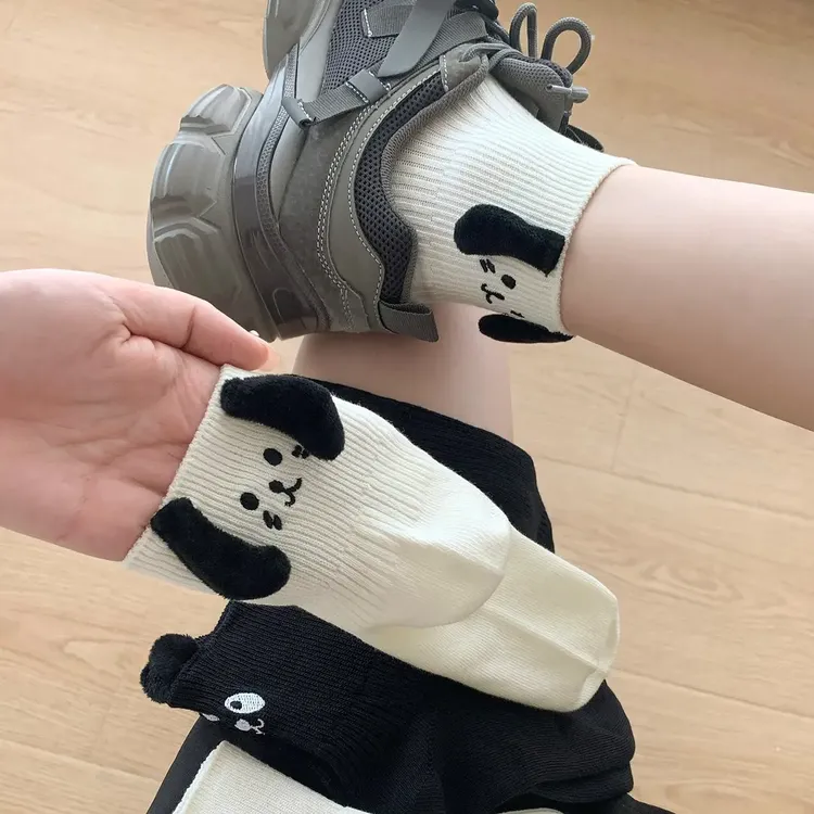 创意袜子女夏季透气薄款无骨中筒袜卡通立体耳朵动物可爱搞怪中袜