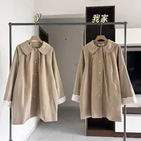 韩系翻领袖口花边拼接中长款风衣外套女秋季
