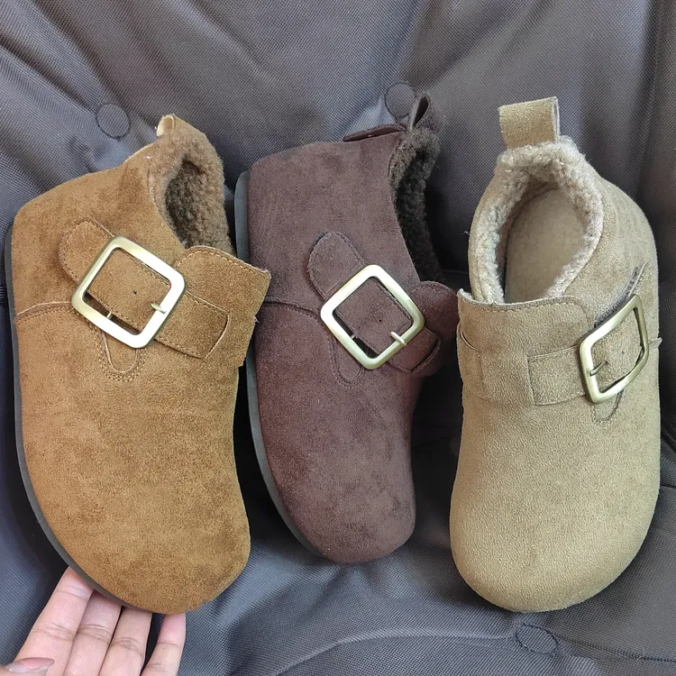 加绒厚底圆头勃肯鞋女秋冬新款保暖休闲鞋