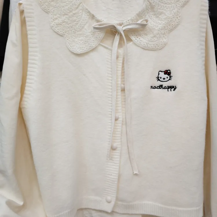 时尚甜美娃娃领长袖衬衫针织马甲两件套装