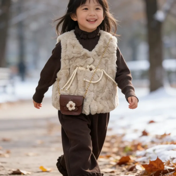 女童秋冬夹棉马甲针织毛衣裤子韩版洋气套装三件套送包包