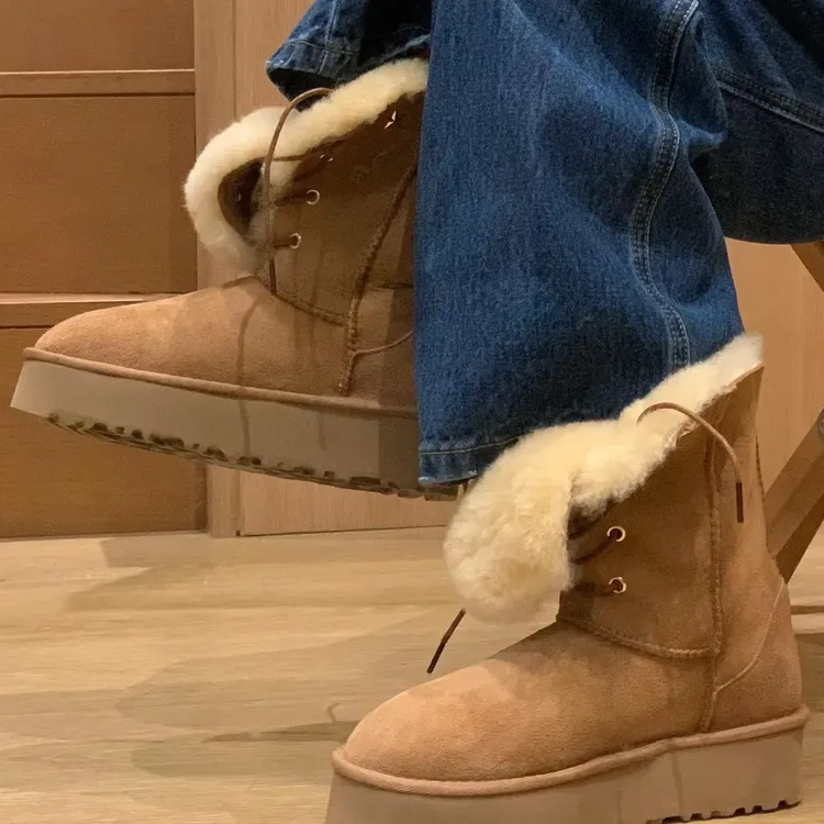 女神款冬季必入保暖中筒圆头时尚雪地靴厚底冬季