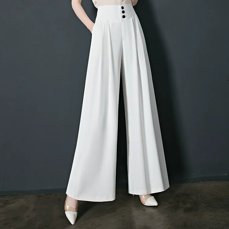 高腰收腹阔腿裤女宽松夏薄款冰丝垂感气质雪纺裙裤拖地直筒休闲裤