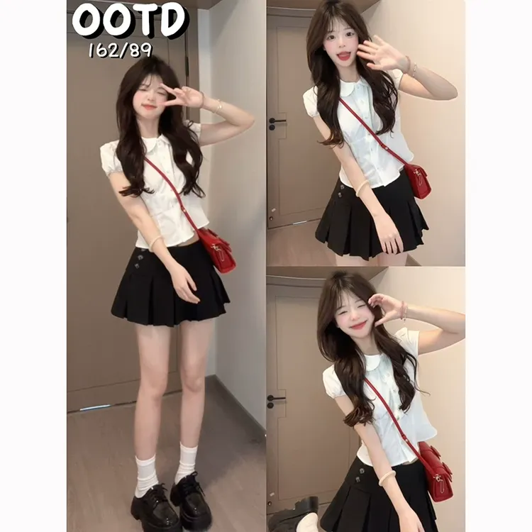 大码胖法式白色娃娃领衬衫女夏季百搭设计感小众修身显瘦上衣潮