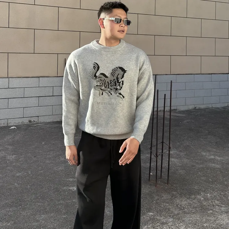 针织骏马提花男士套头慵懒风秋冬休闲针织衫