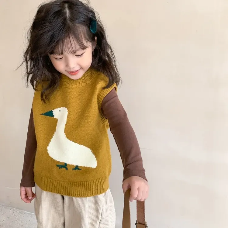 儿童毛衣马甲背心小猫春秋新款韩版洋气卡通男女童外穿可爱马夹坎