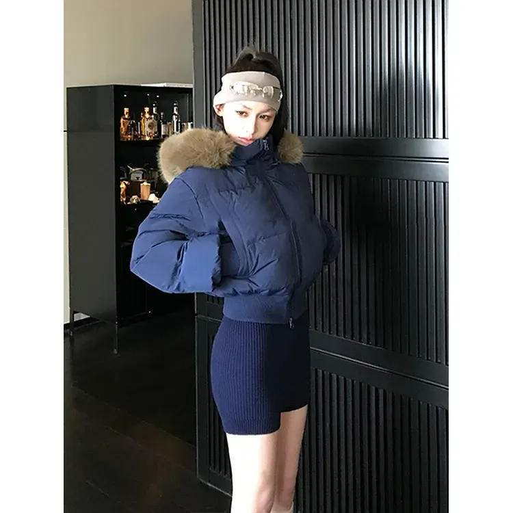 美式复古毛领连帽棉服女2025年秋冬新款收腰显瘦保暖短款棉衣外套