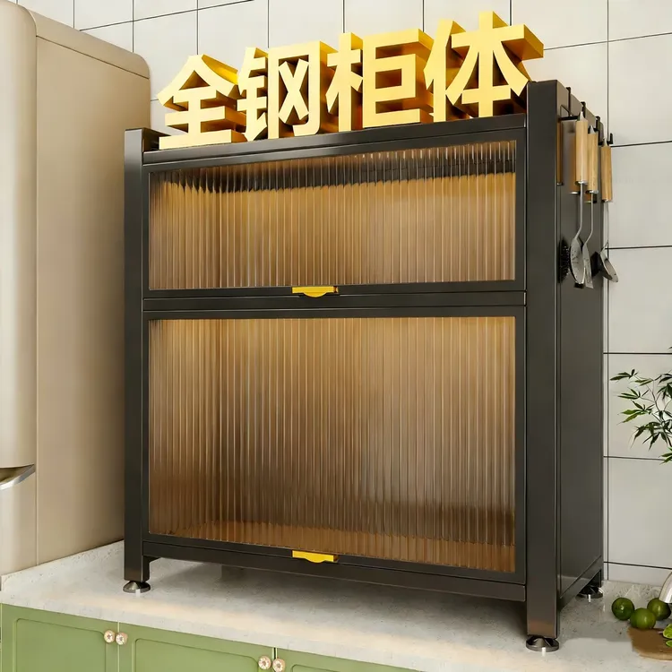 带门厨房台面调料品置物架多功能碗碟柜多层收纳架防尘调味料柜子